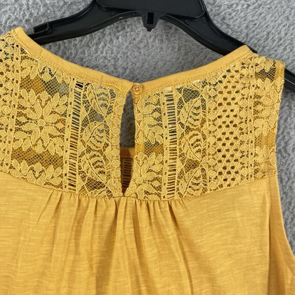 Crochet Lace Womens Sleeveless Top Size S Boho Hippie Gold Flowy Cotton Blend - Picture 7 of 9